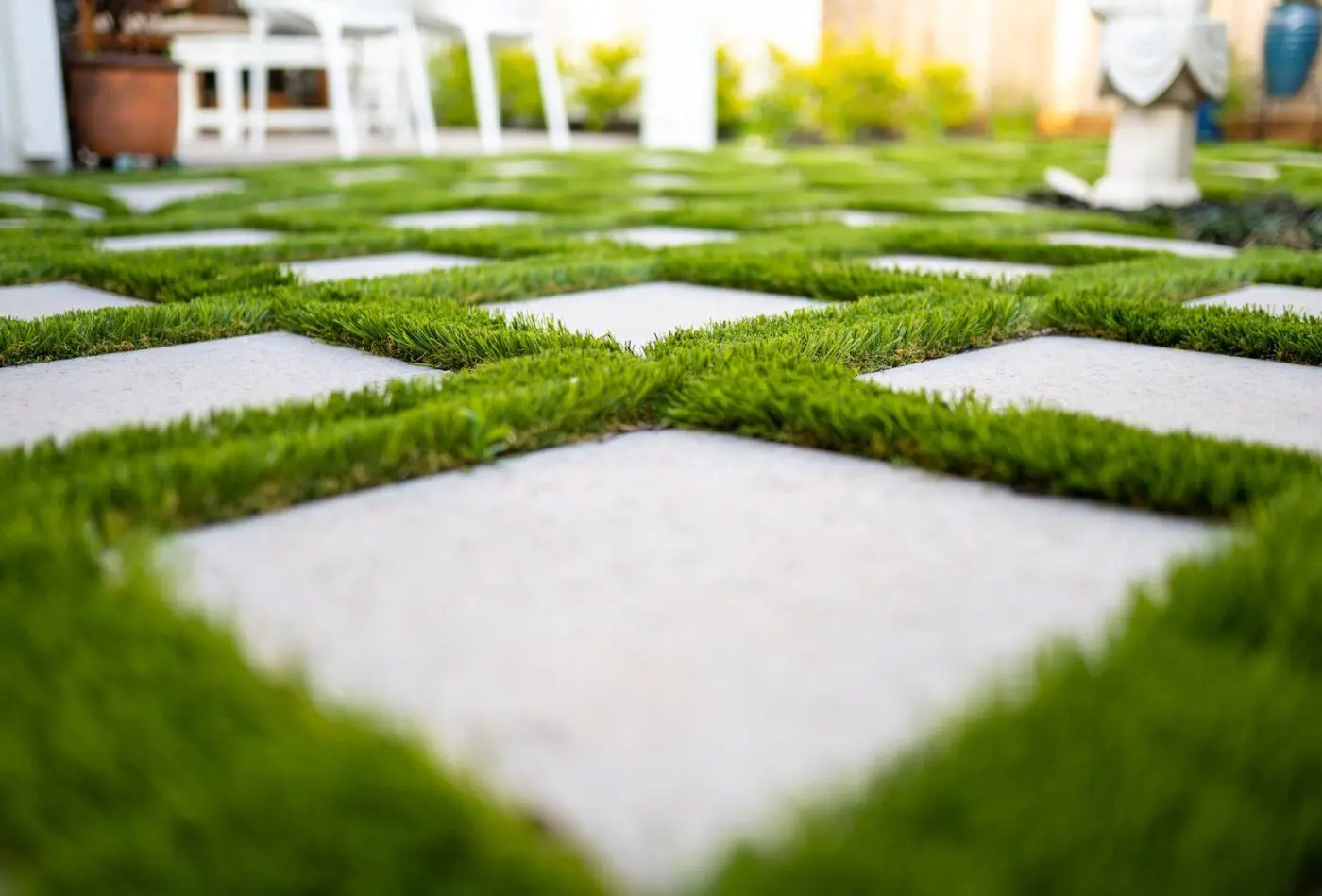 turf installed between concrete squares to create a unique driveway in Gardnerville, NV