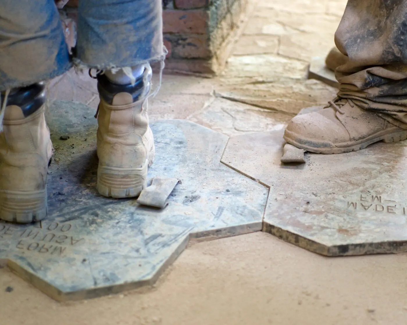 Reno Concrete Solutions' contractors installing stamped concrete patio in Sparks, NV