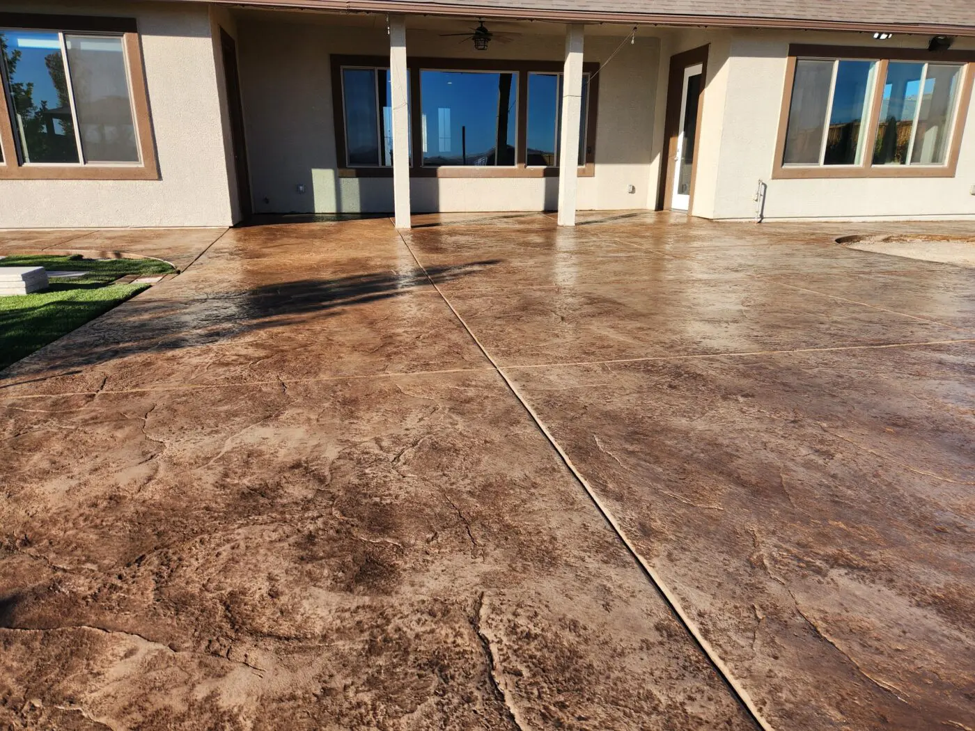 personalized stamped concrete patio with personalized pattern by Reno Concrete Solutions