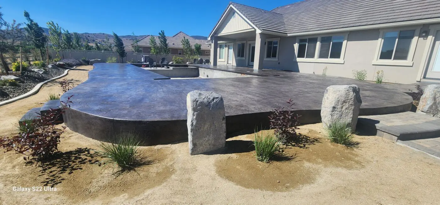 custom-design stamped concrete pattern for a pool deck in Reno NV