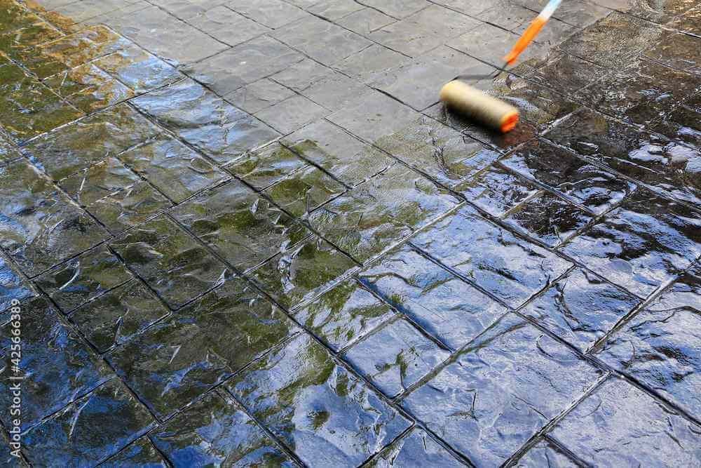 this stamped concrete patio in Genoa, NV is being polished